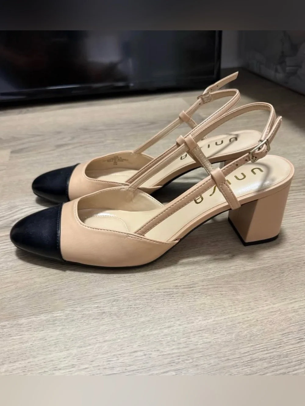 Two-Tone Beige and Black Slingback Heels - NEVER WORN!!